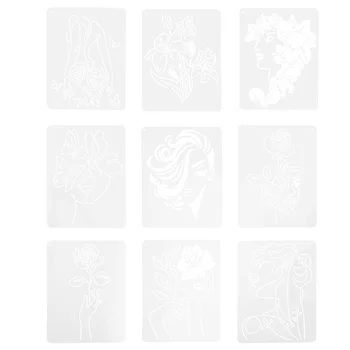 9 Loksnes Ziedu Veidnes Kvadrātveida Zīmēšanas Trafareti, Sienu Krāsošana Liels Zīmējums Rotā