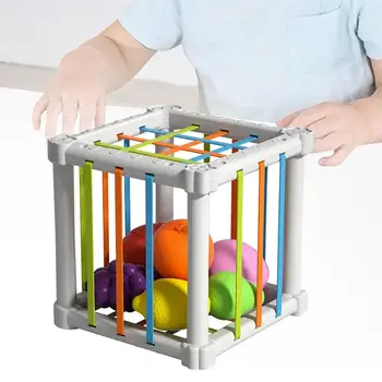 Bērnu Formu Kārtotāja Montessori Rotaļlietas, Rotaļlietas, Virtuves Augļi Rotaļlietas Maņu Urnas ar Elastīgās Virves Storage Cube Bin Zēns Svētku Dāvanas