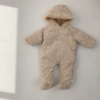 Jaunu Cute Jaundzimušais Zēns, Meitene Drēbes ar garām Piedurknēm Hoodes Rāvējslēdzēju Baby Romper Apģērbu Rudens Ziemas 0-24M Zīdaiņu Apģērbs