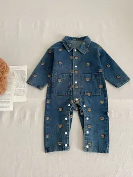 Pavasara Rudens Jaundzimušā Bērna Baby Zēni Un Meitenes Romper Džinsa Auduma Kombinezonus Maz Onepiece Bērniem Mode Zīdaiņu Apģērbi