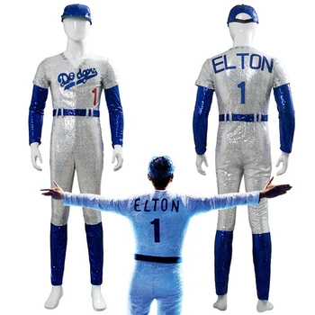 Rocketman Elton John Dodgers Cosplay Kostīmu Beisbola Vienotu Jumpsuit Cepuri Halloween Puse Kostīmi Apģērbs Sieviešu Vīriešu