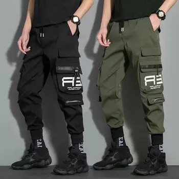 Slim Fit Vīriešu Harēma Bikses Multi-Kabatas Lentes Gadījuma Bikses Plānas Streetwear Gadījuma Bikses Vīriešu Lentes Harēma Skriešanas Bikses