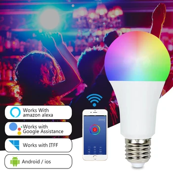 wifi smart spuldzes e14 e27 led rgb lampa strādā ar alexa/google home 85-265v rgb+baltais aptumšojami taimera funkcija magic spuldzes